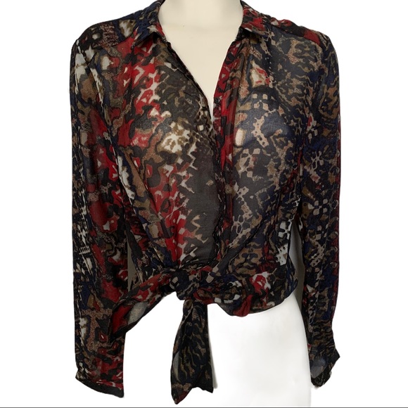 Sandwich Fashion Front Button Sheer Pattern Blouse - Picture 3 of 10